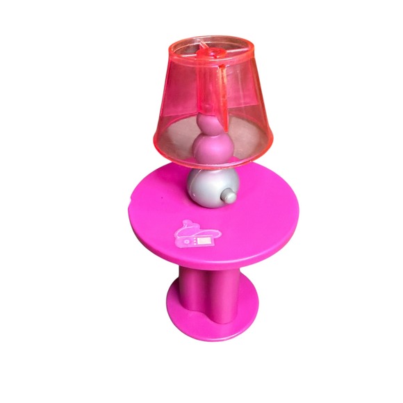 Mattel Barbie Pink Pedestal Side Table with Lamp Dollhouse Furniture Accessory - Picture 2 of 4